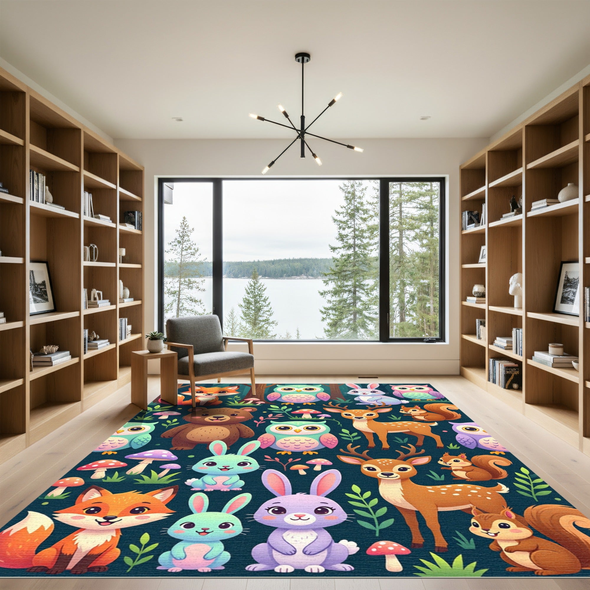 Whimsical Woodland Animal Forest Creatures Rug