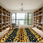 Golden Animal Spots with Navy Vertical Stripes Rug