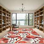 Coral Flamingos With Scattered Dots Rug