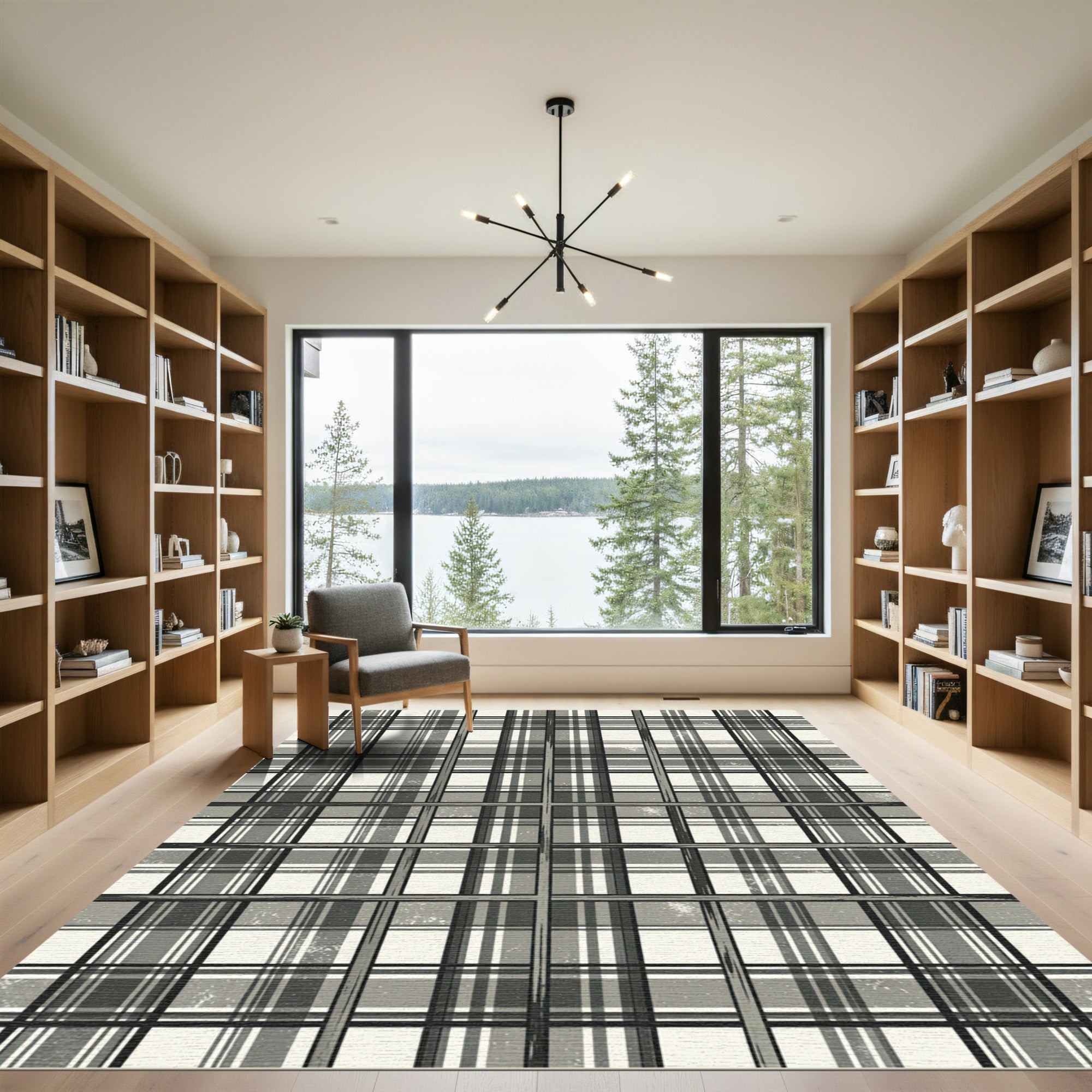 Modern Monochrome Plaid Grid Rug