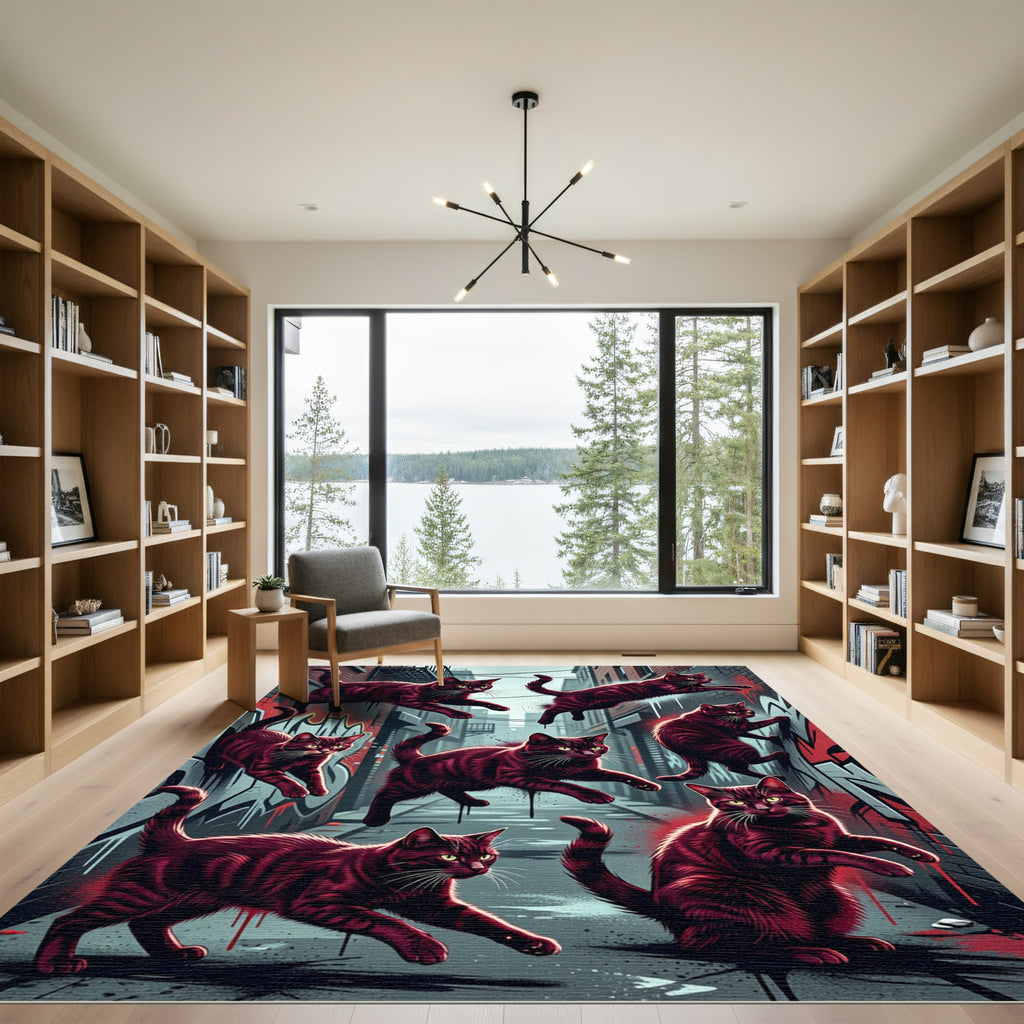 Graffiti Alley Crimson Cat Collage Rug