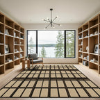 Modern Industrial Brown Grid Window Overlay Rug