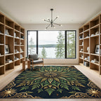 Antique Green Floral Sunburst Motif Rug