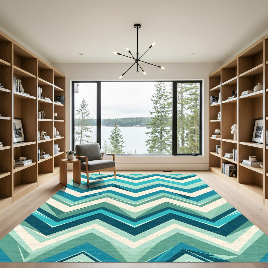 Modern Teal Chevron Geometric Area Rug