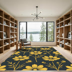 Golden Yellow Cosmos Floral Wallpaper Rug