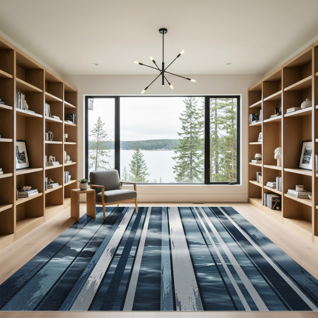 Abstract Coastal Storm Vertical Stripe Art Rug
