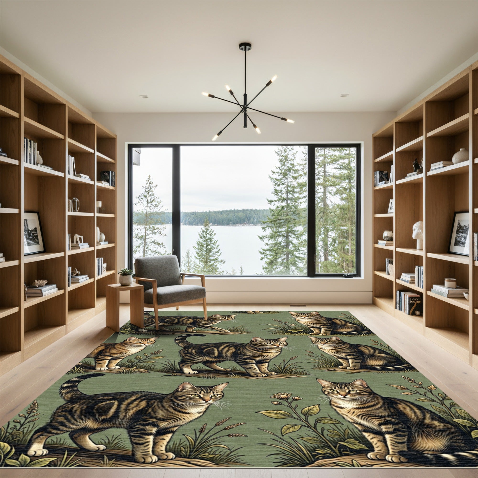 Brown Tabby Cats In Lush Greenery Rug