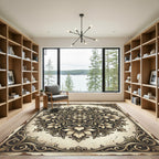 Vintage Cream Floral Damask Medallion Rug