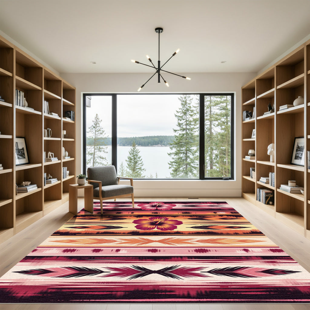 Tropical Hibiscus Feather Stripe Rug
