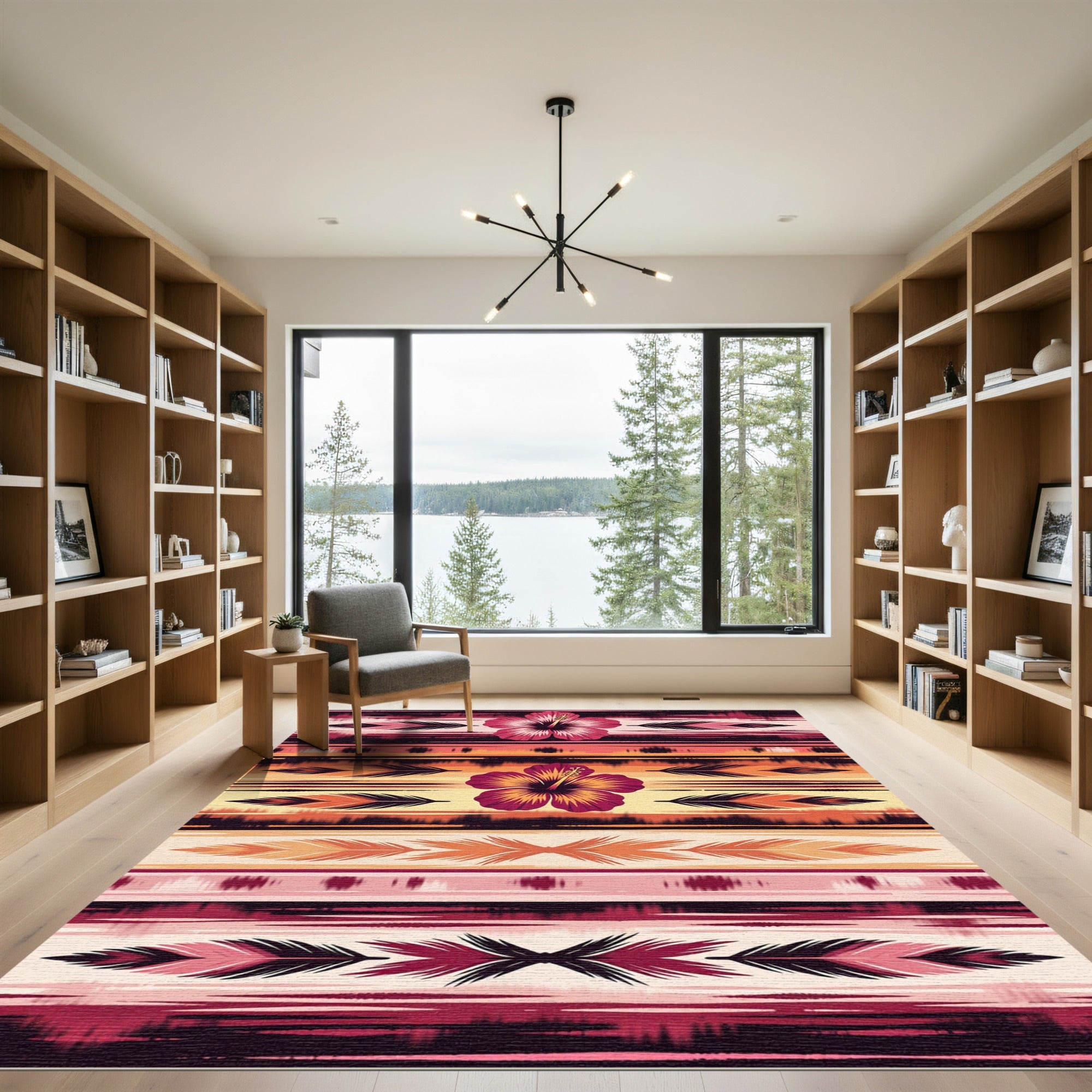 Tropical Hibiscus Feather Stripe Rug
