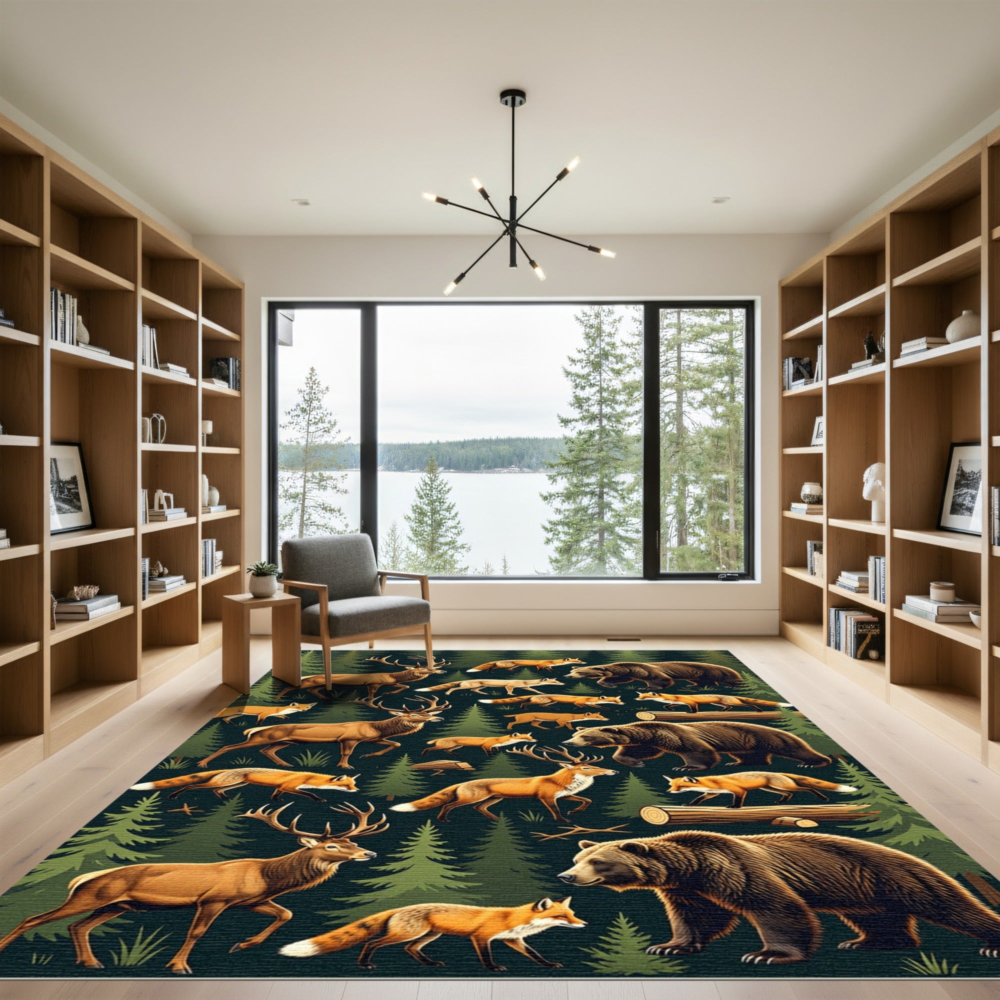 Forest Wildlife Bear Fox Elk Woodland Rug