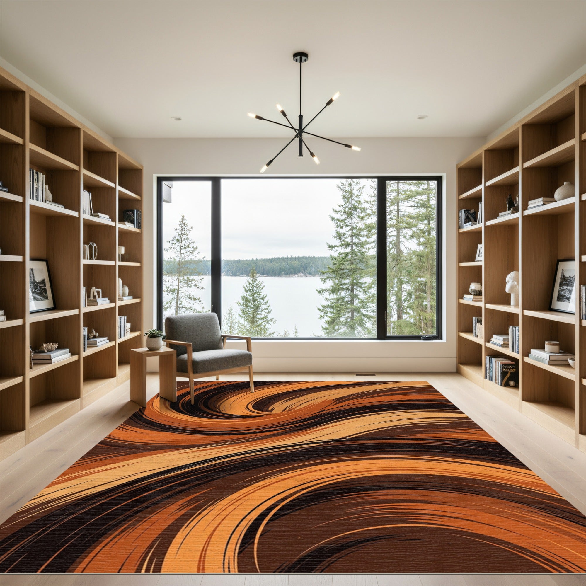 Abstract Golden Brown Swirling Wave Rug
