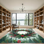 Rustic Antler and Holly Botanical Wreath Rug