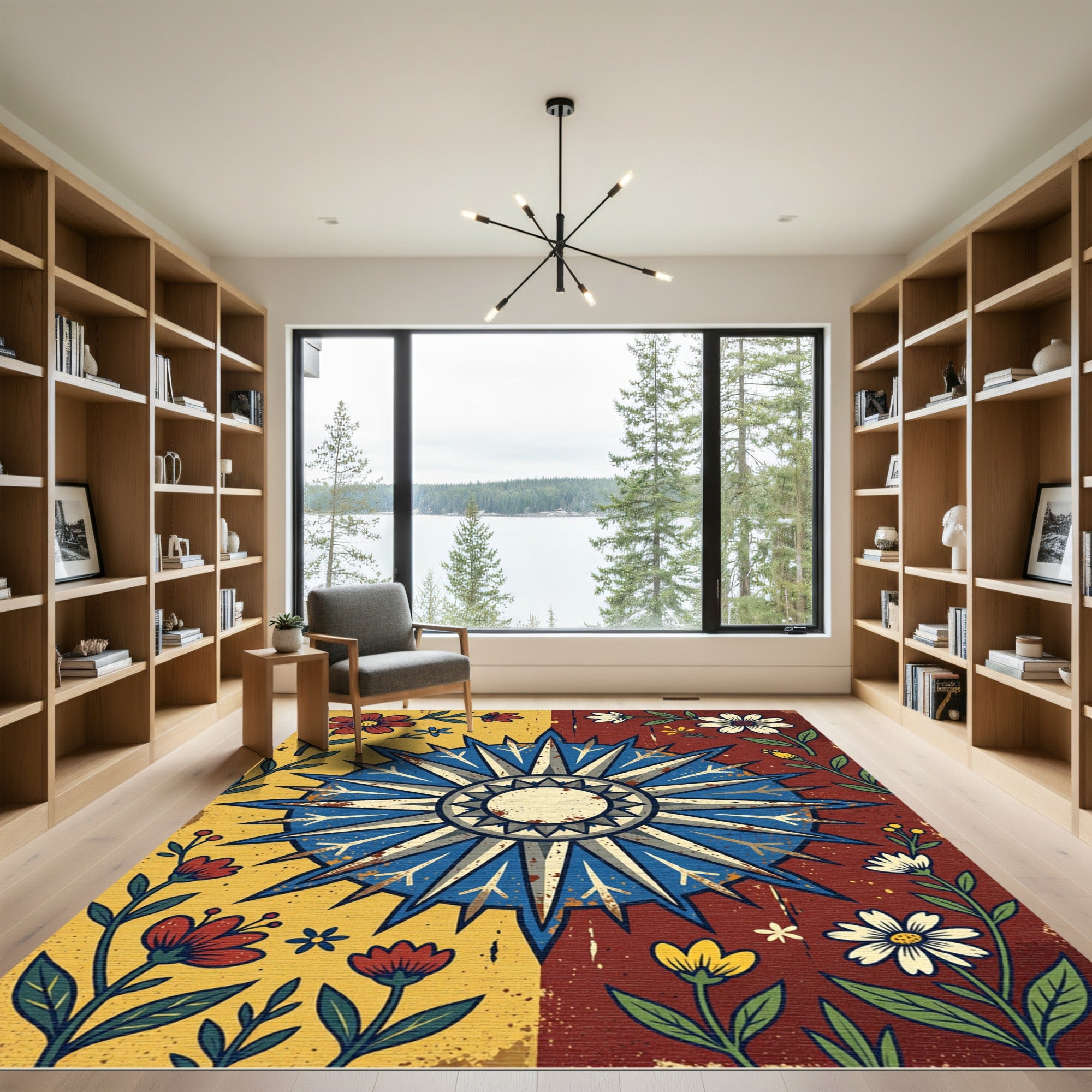 Vintage Floral Compass Sunburst Rug