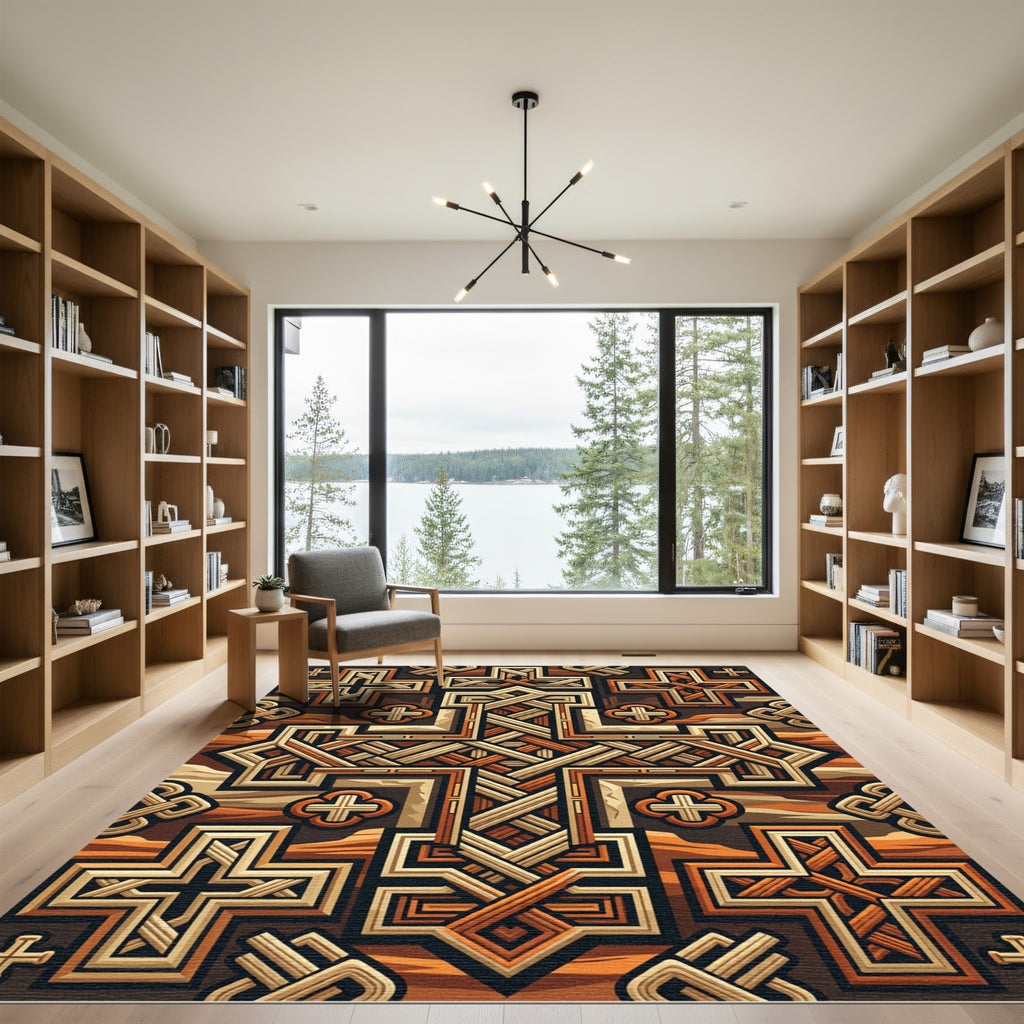 Geometric Celtic Cross Earth Tone Tapestry Rug