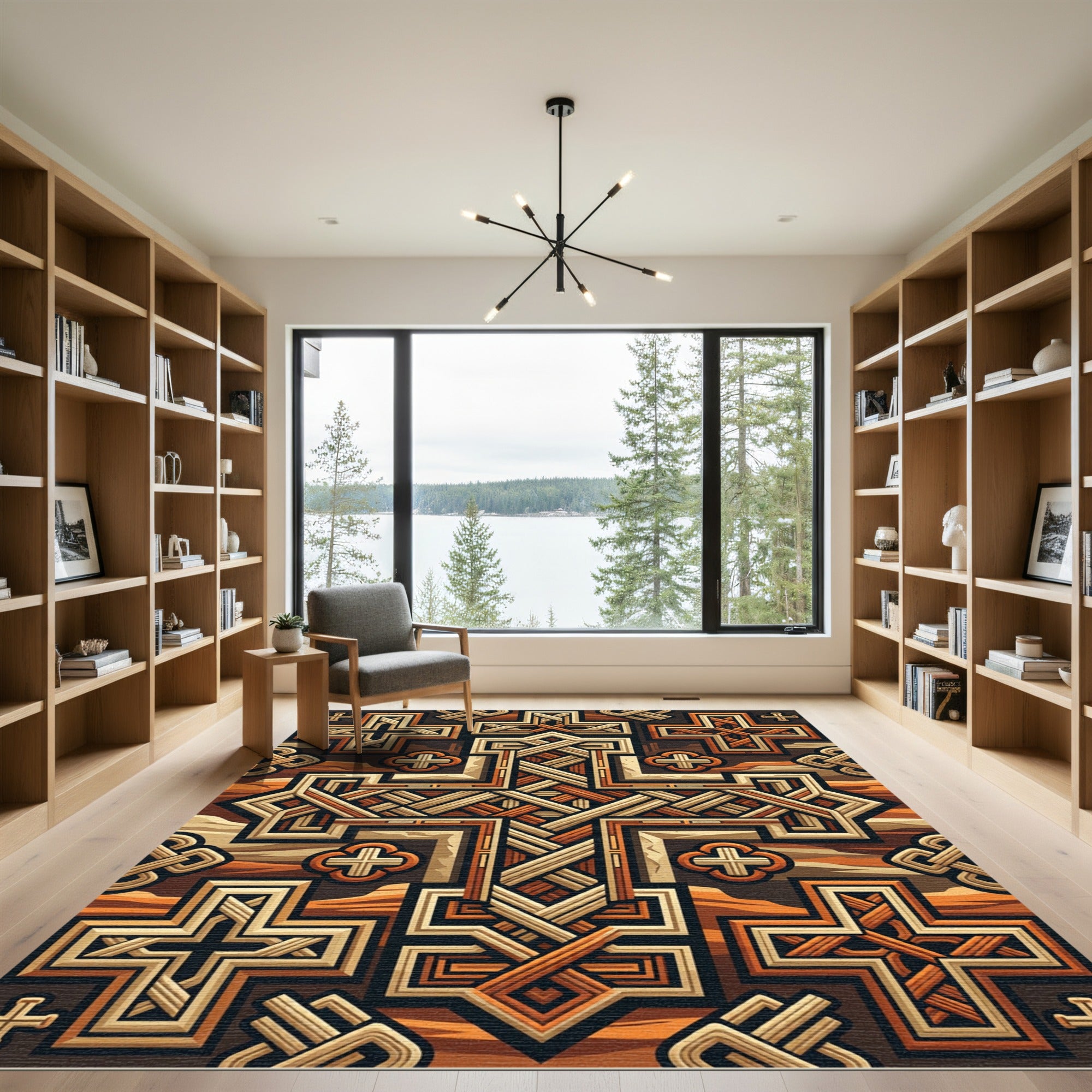 Geometric Celtic Cross Earth Tone Tapestry Rug