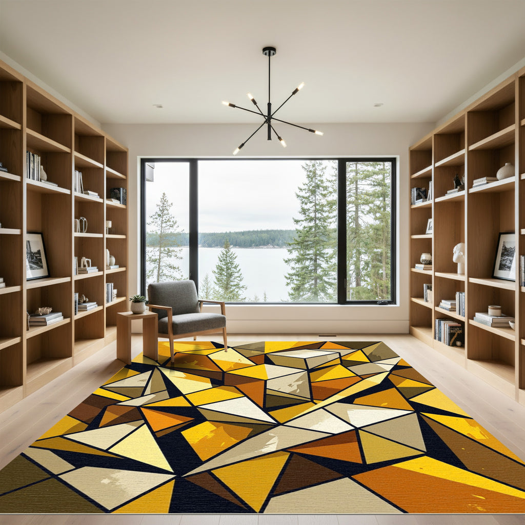 Golden Ochre Geometric Abstract Faceted Rug