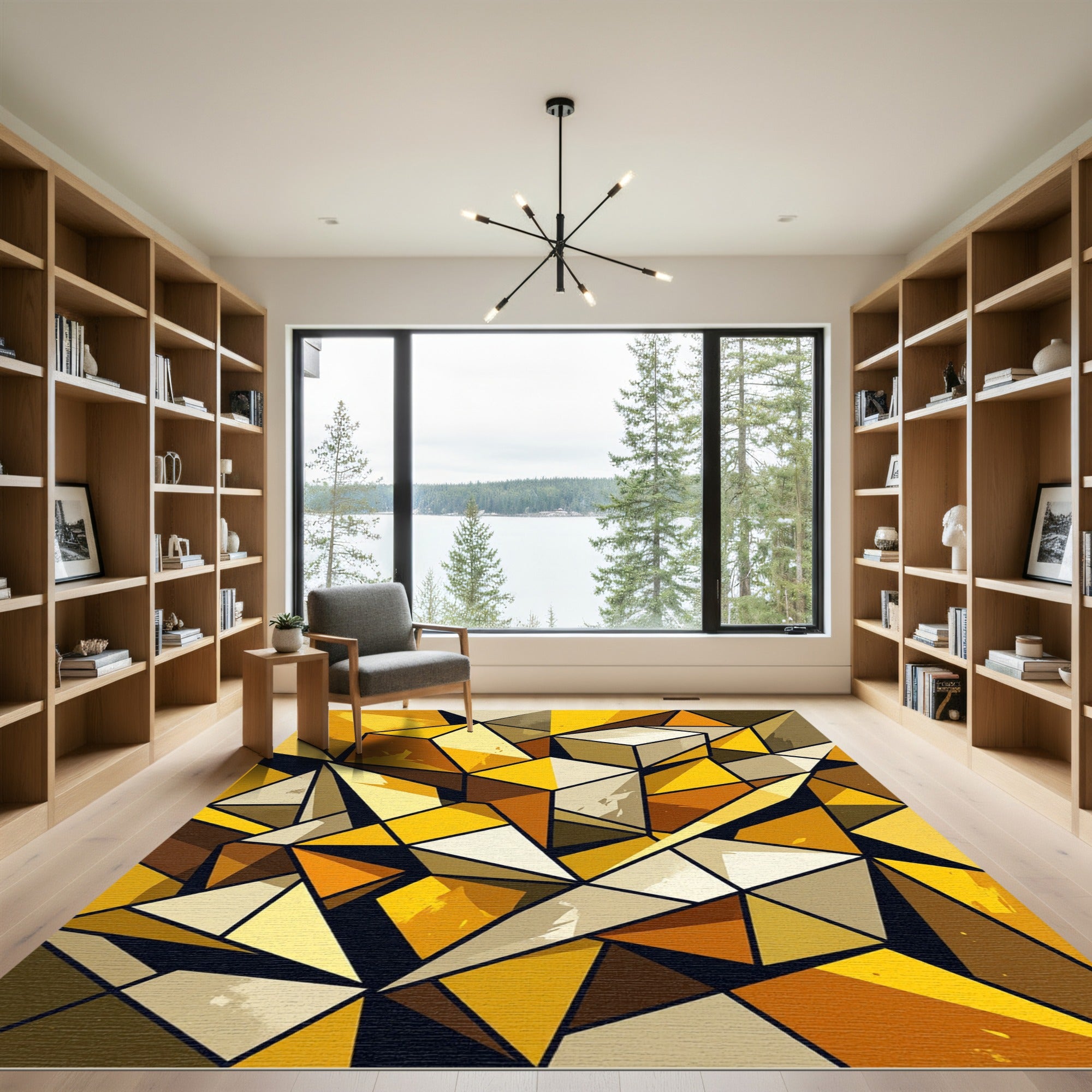 Golden Ochre Geometric Abstract Faceted Rug