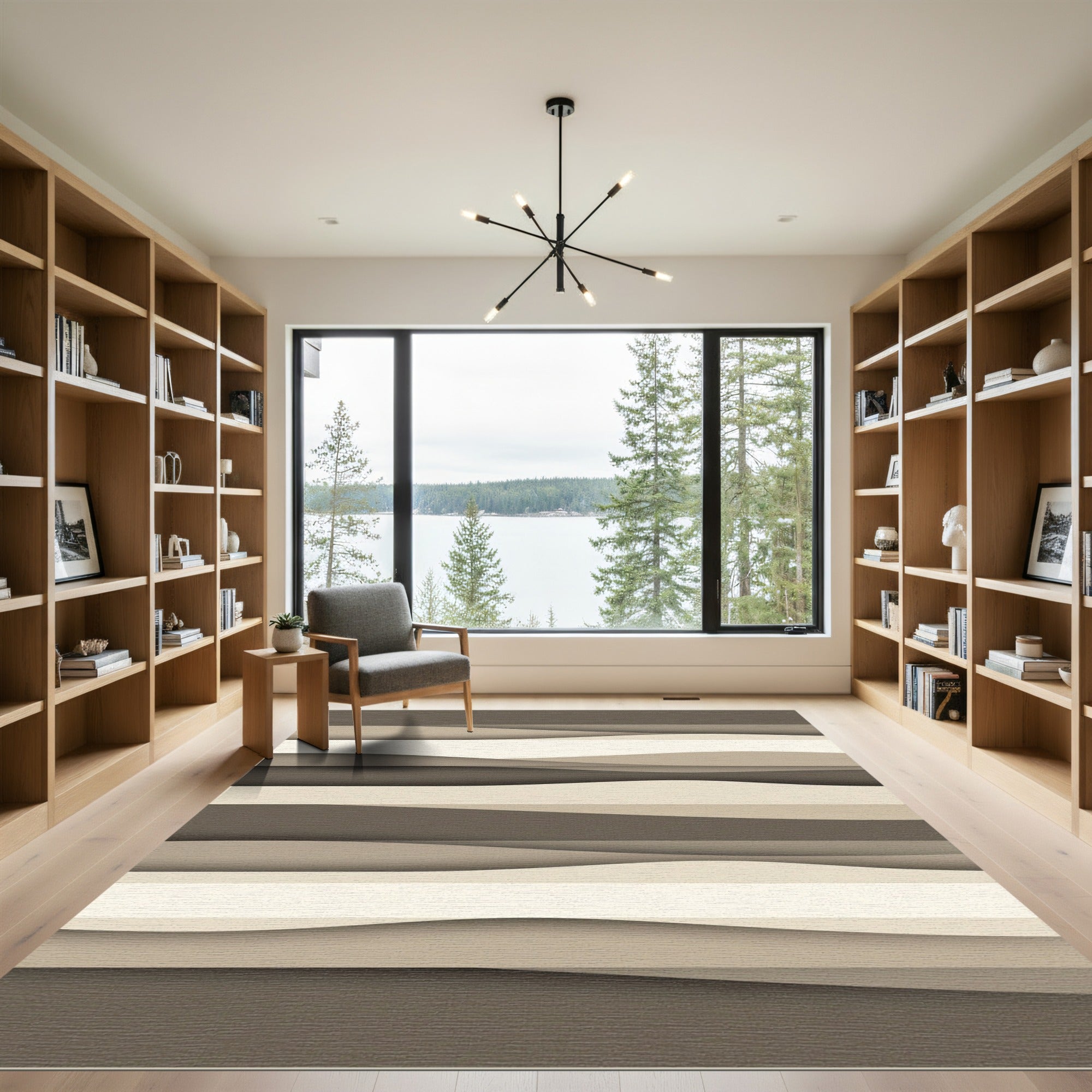 Minimalist Wavy Neutral Stripe Rug