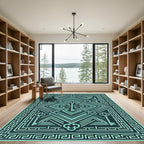 Turquoise Vintage Keys Maze Composition Rug