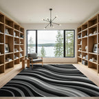 Monochromatic Grayscale Wavy Lines Rug