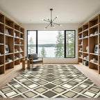 Taupe Geometric Checkerboard Diamond Rug