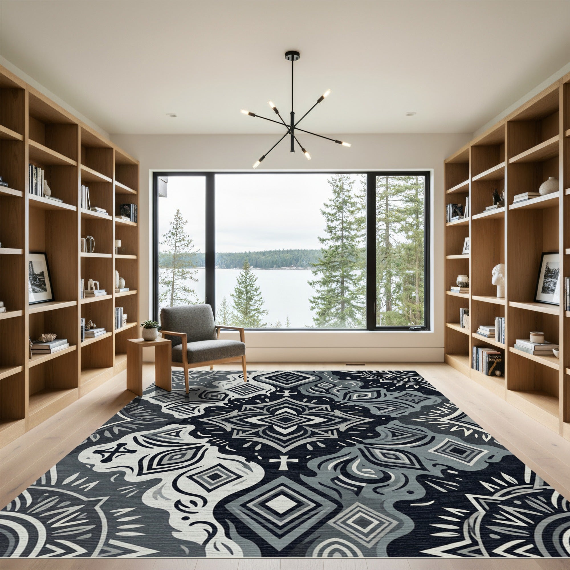 Monochromatic Tribal Geometric Mandala Rug