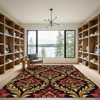 Regal Burgundy Golden Damask Floral Rug