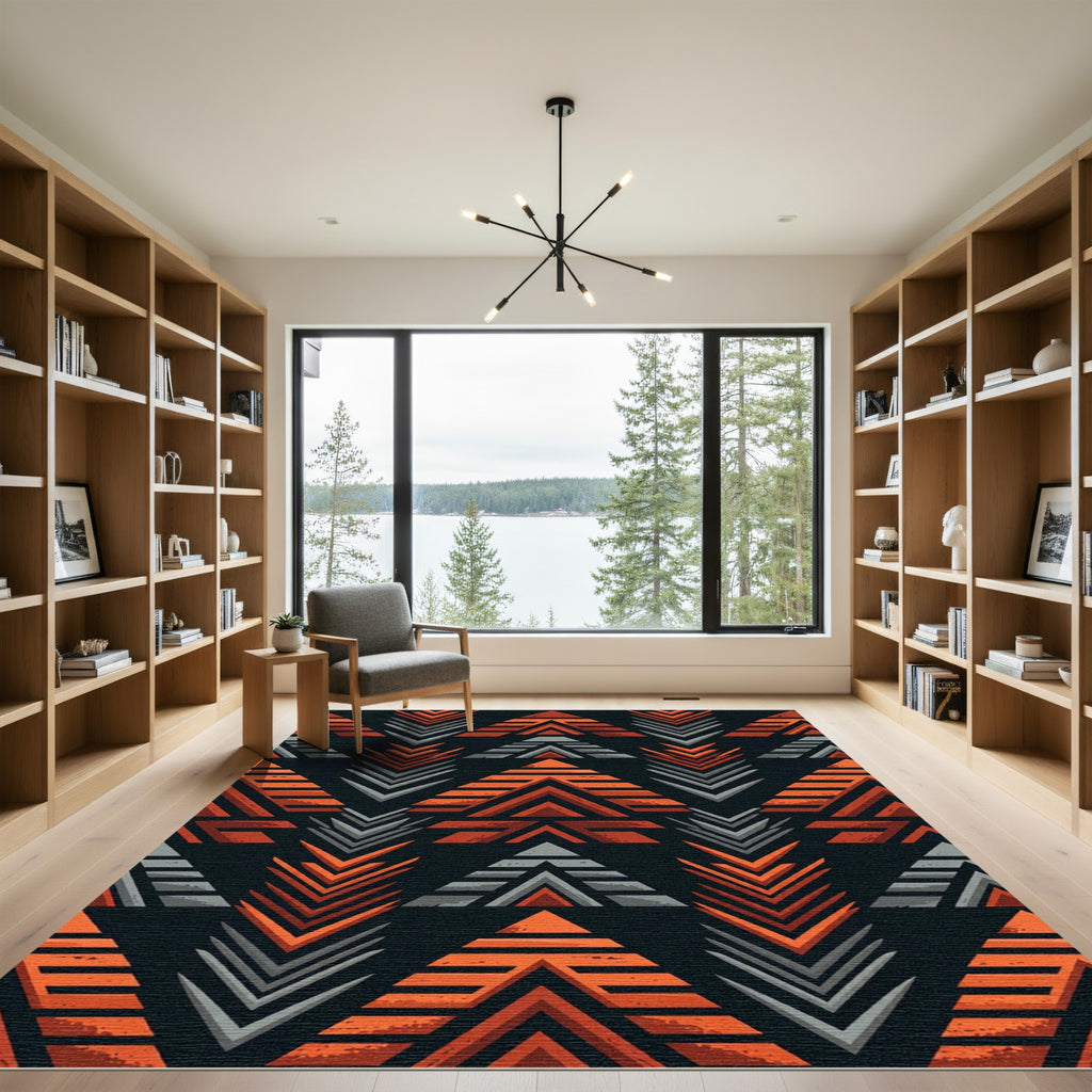 Bold Geometric Orange And Gray Chevron Rug