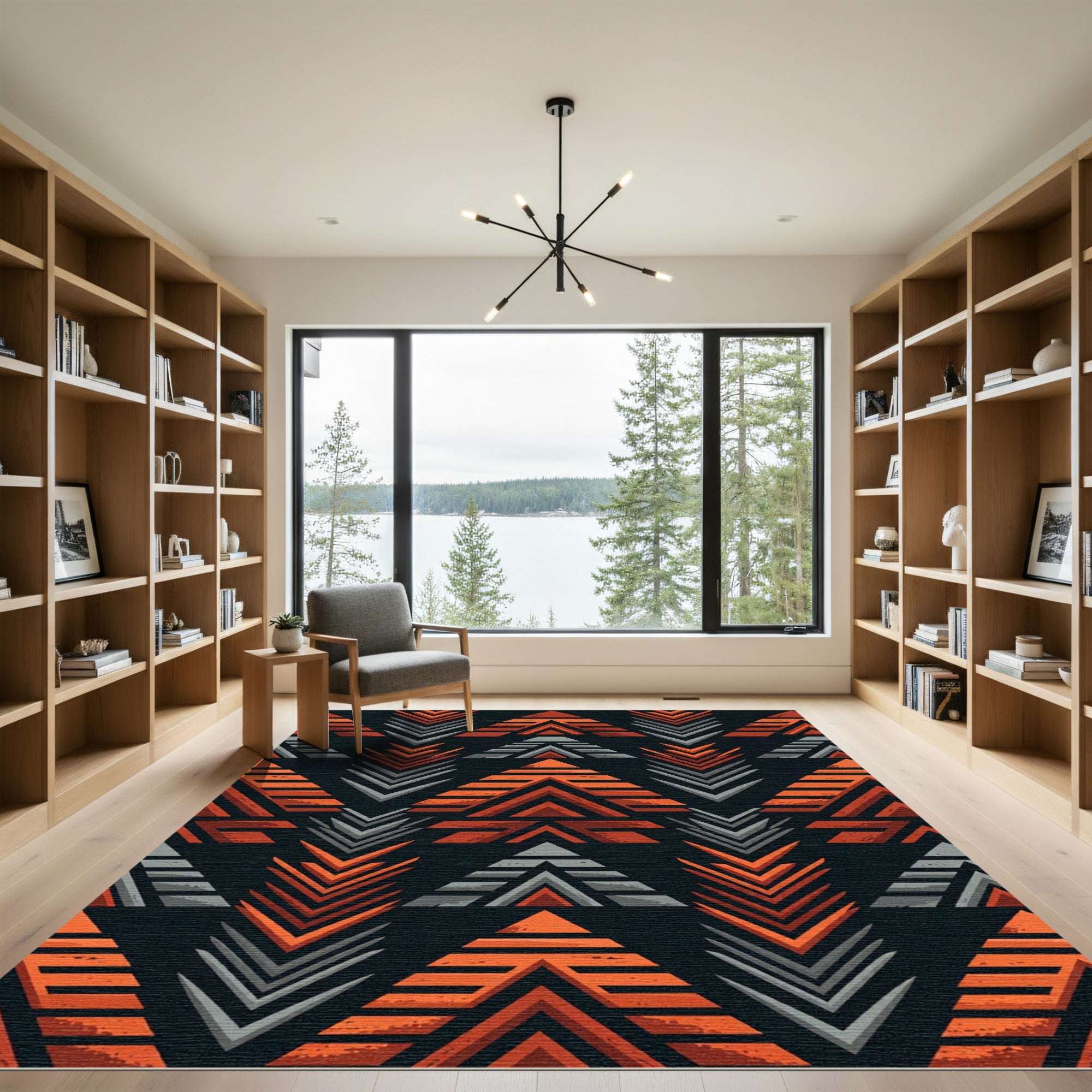 Bold Geometric Orange And Gray Chevron Rug