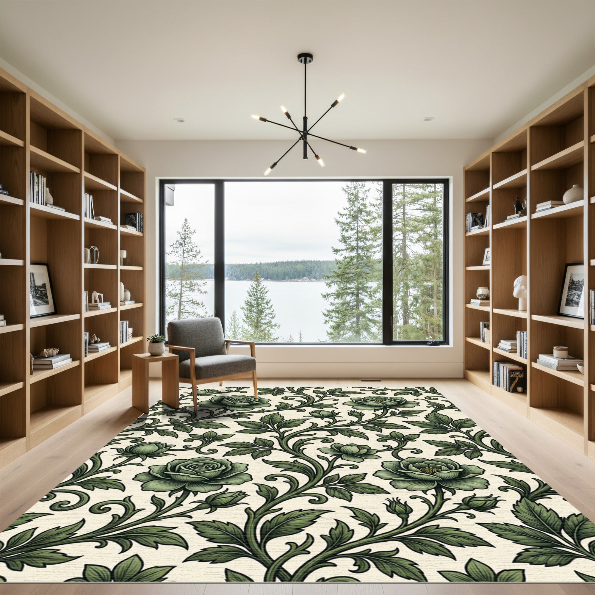 Elegant Sage Green Rose Vine Wallflower Rug