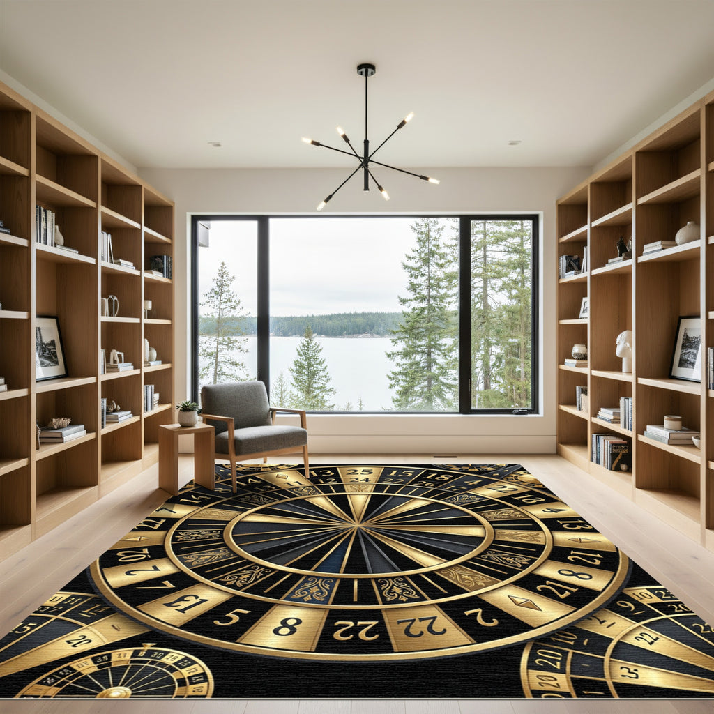 Luxurious Golden Roulette Wheel Circular Art Rug
