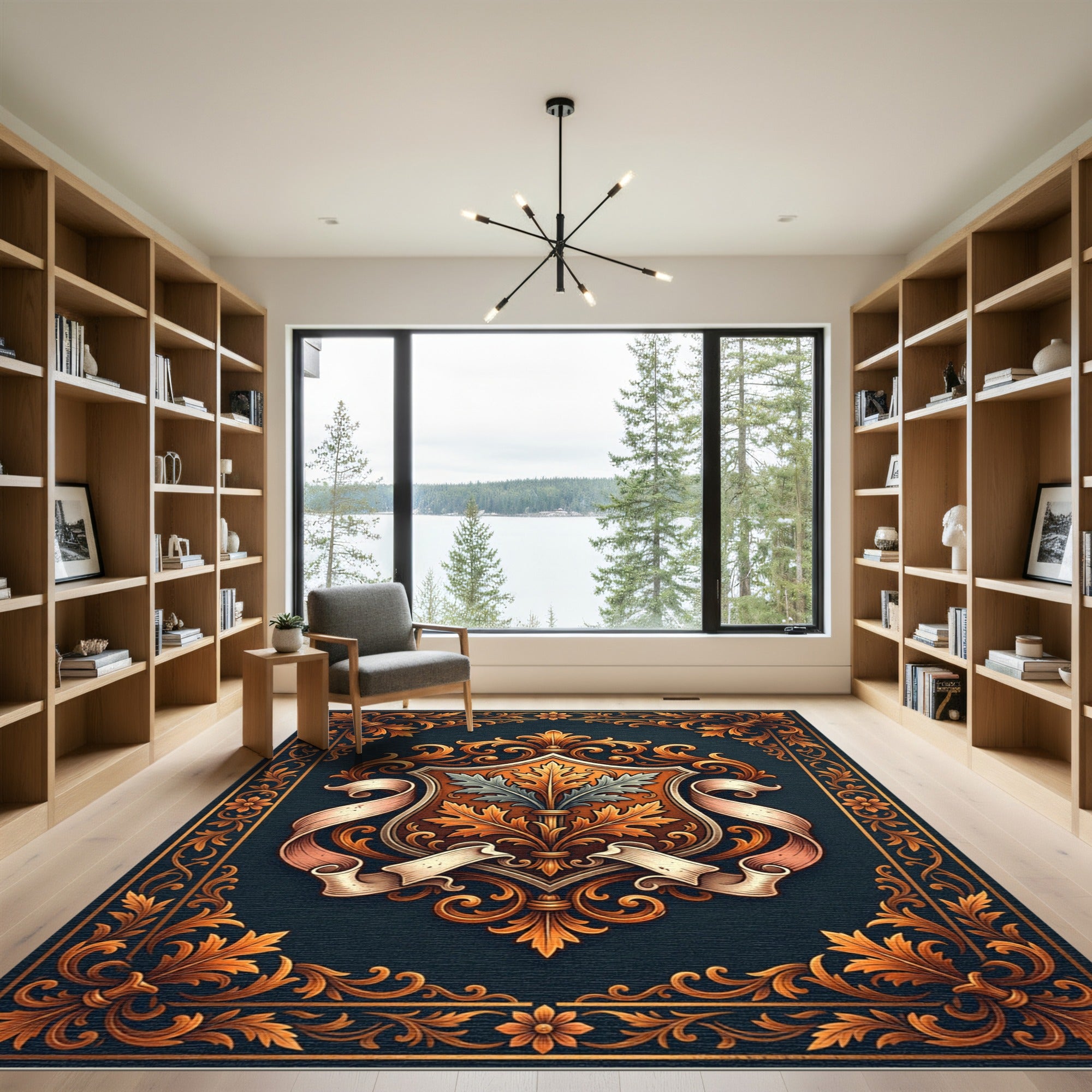 Ornate Gold Laurel Crest Background Rug