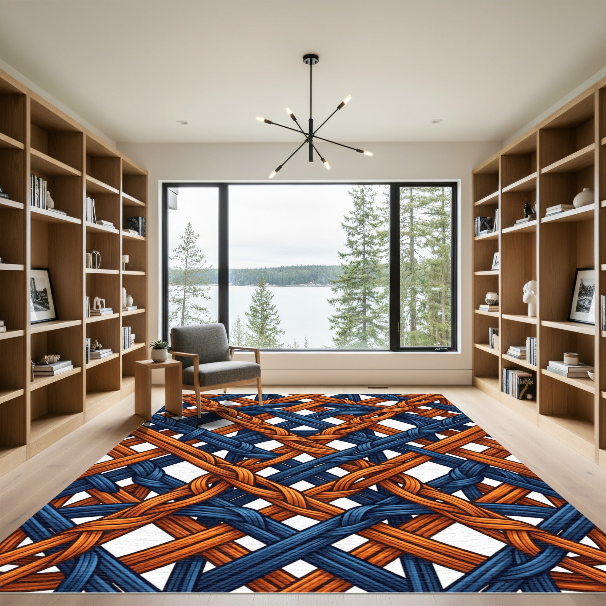 Interwoven Navy and Amber Braided Grid Rug