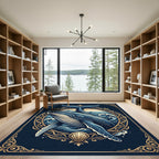 Ornate Humpback Whale Ocean Wave Illustration Rug