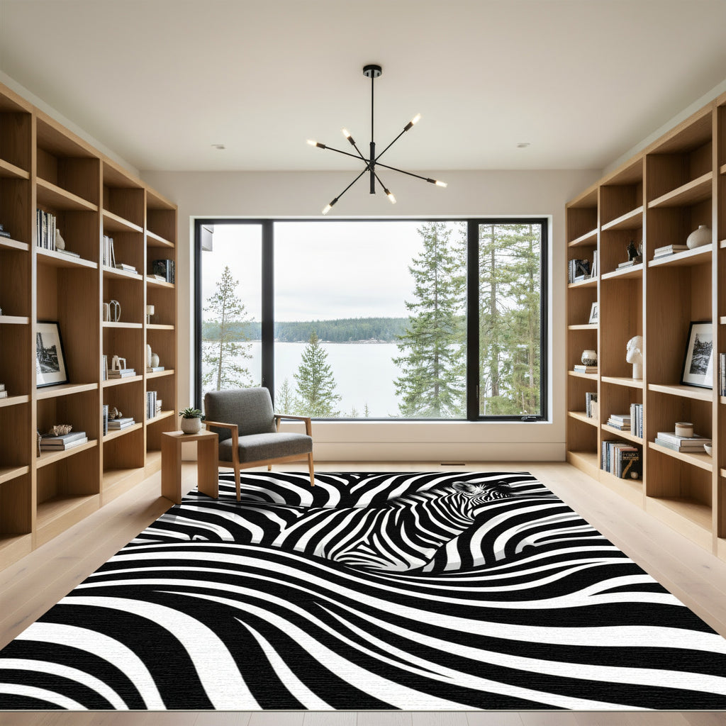 Bold Monochrome Zebra Stripe Wave Rug
