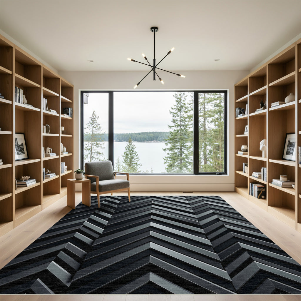 Modern Charcoal Chevron Geometric Rug
