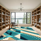 Geometric Teal Escher Staircase Illusion Rug