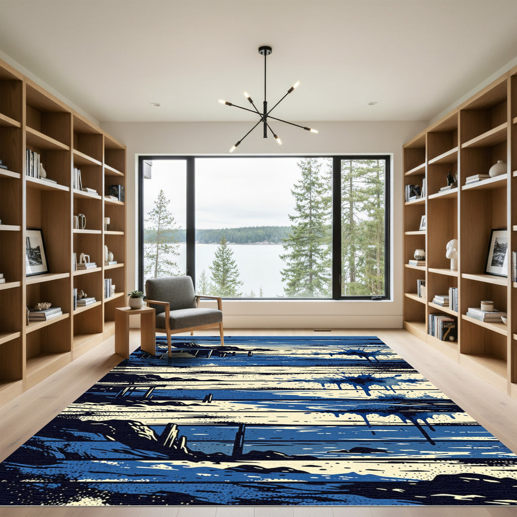 Coastal Blue Splatter Landscape Rug