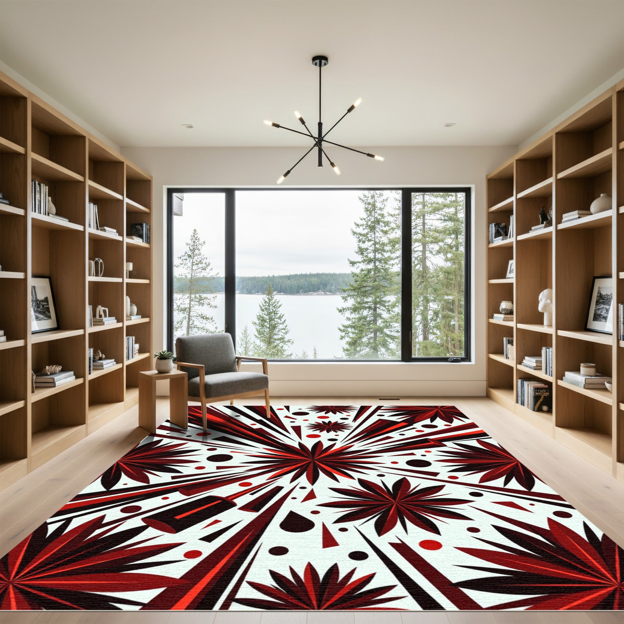 Crimson Burst Starburst Geometric Rug