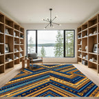 Geometric Navy and Ochre Zigzag Art Rug