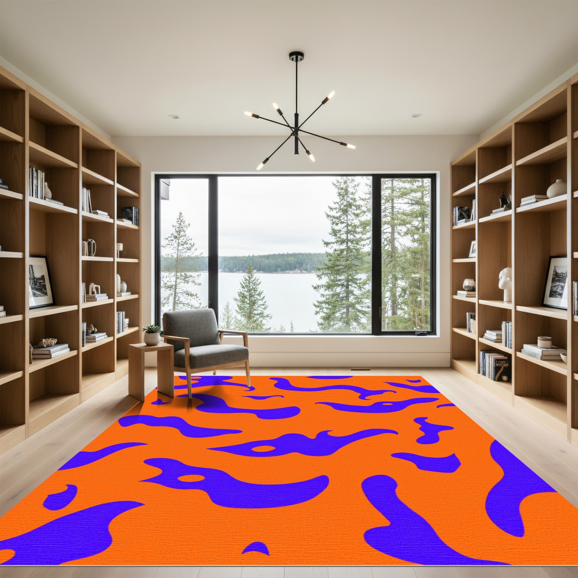 Bold Orange Blue Abstract Splatter Rug