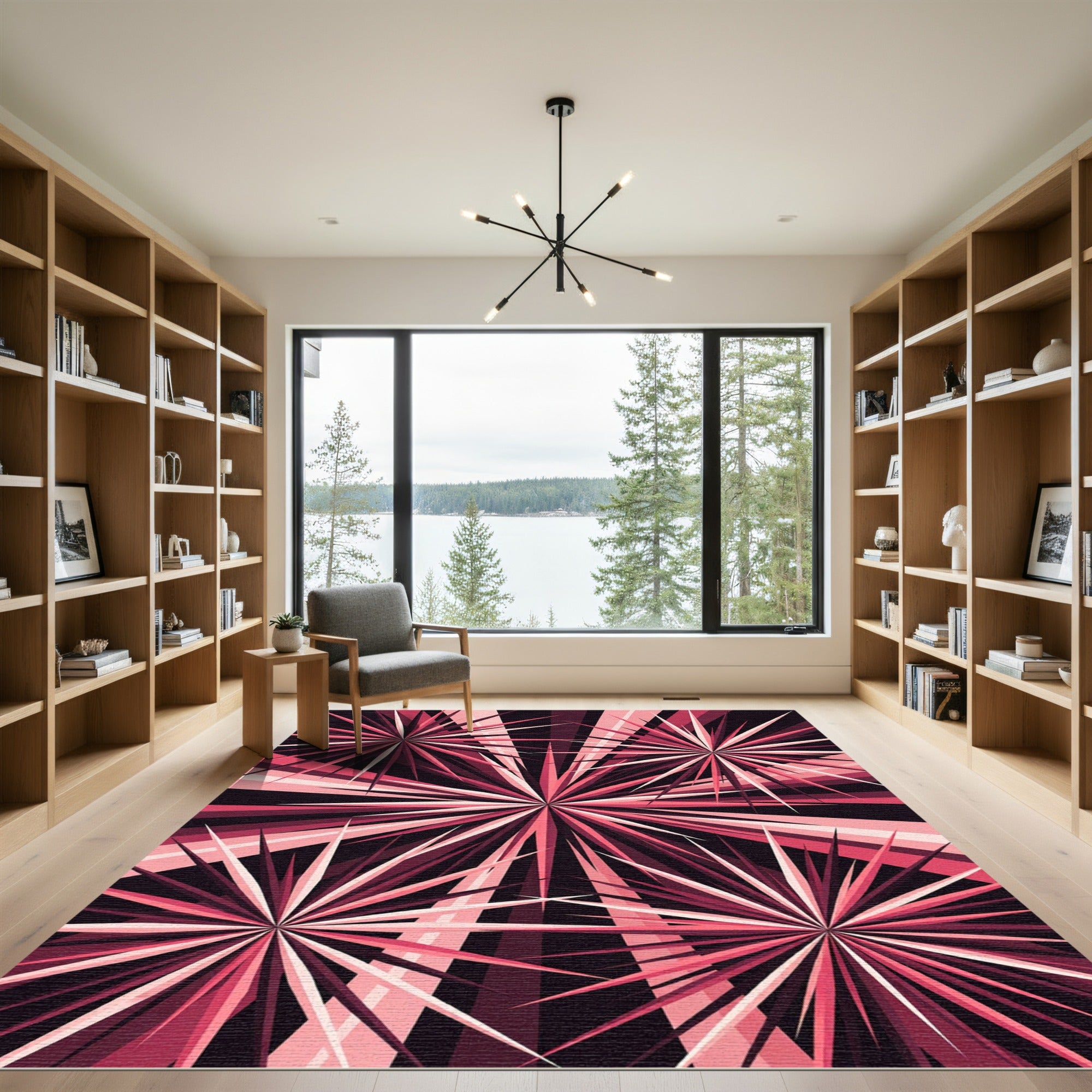 Radiant Pink Starburst Geometric Rug