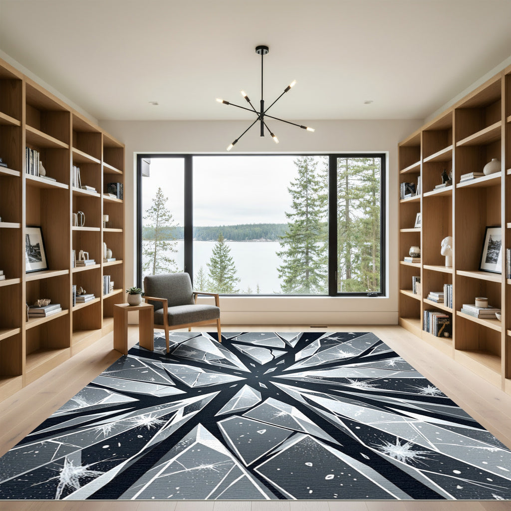 Monochromatic Shard Geometric Abstract Shattered Glass Rug