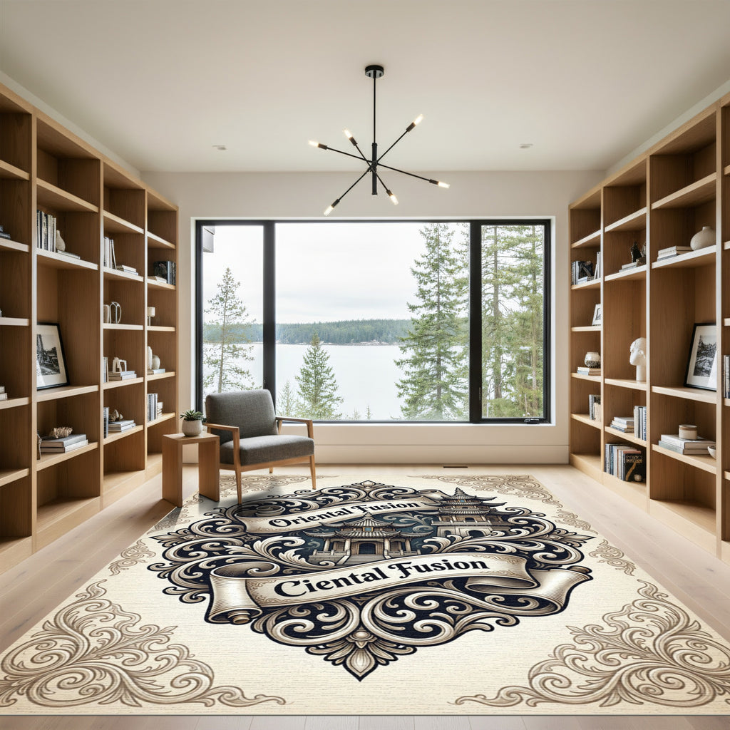 Intricate Pagoda Scroll Vintage Style Rug