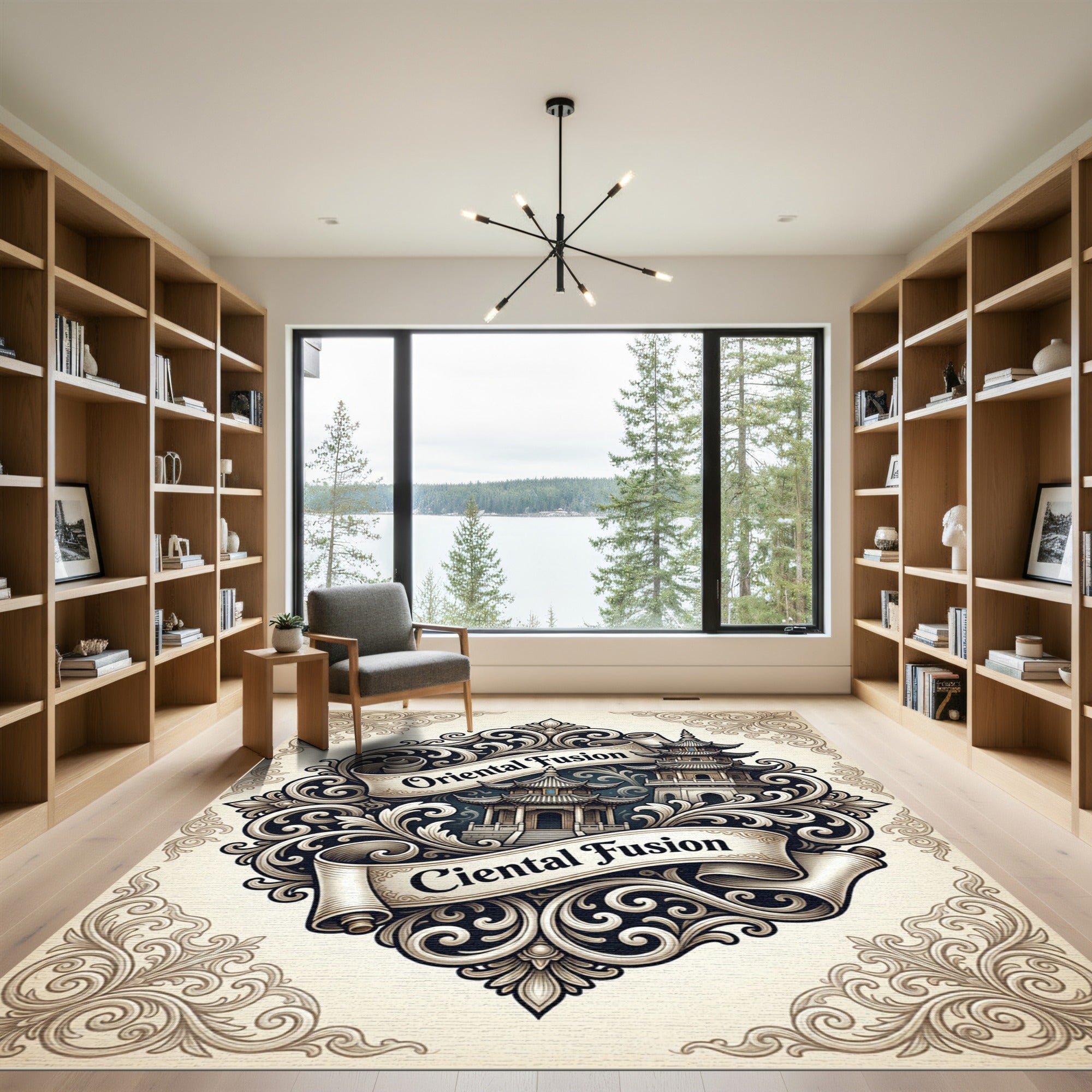 Intricate Pagoda Scroll Vintage Style Rug