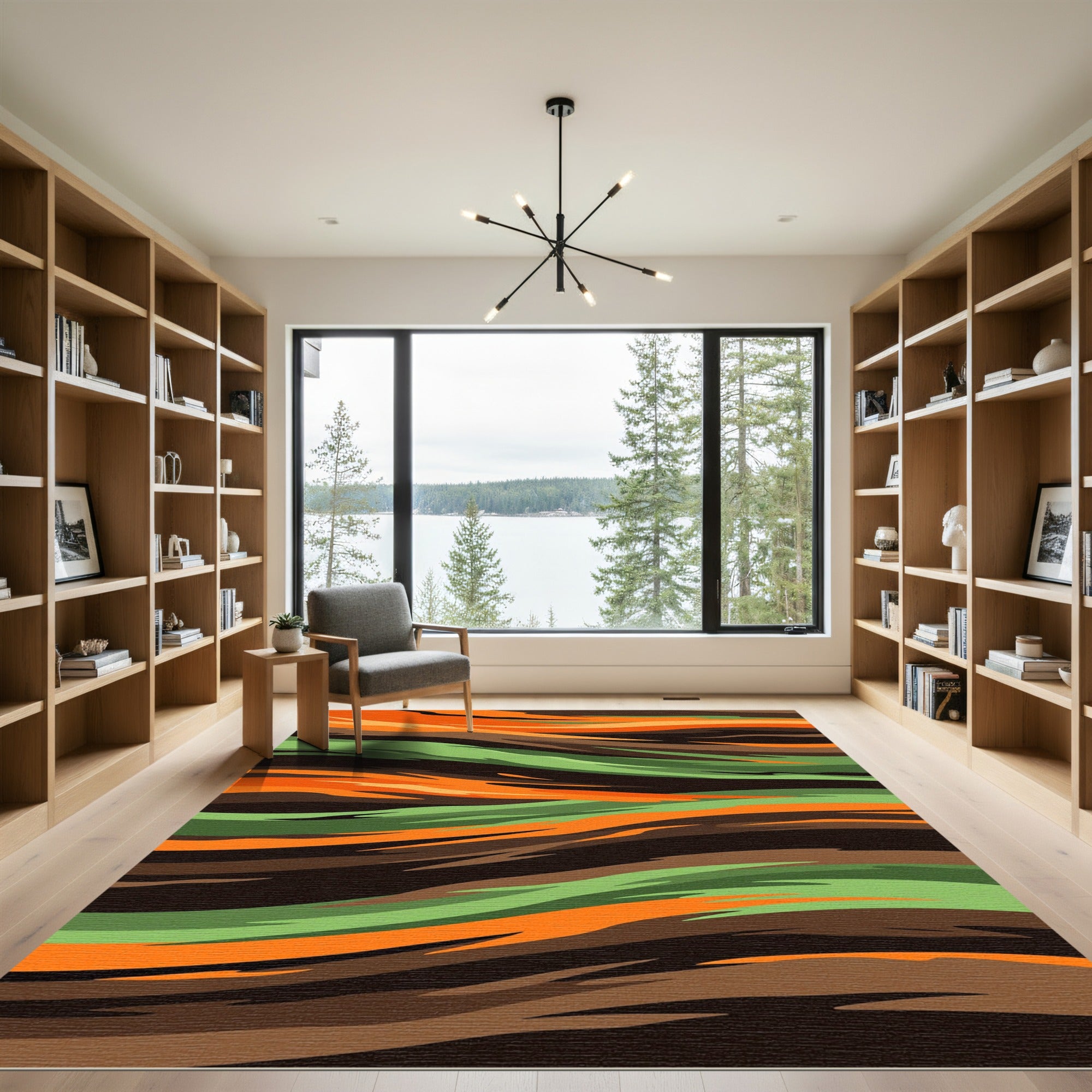 Vibrant Orange Forest Tiger Stripe Rug