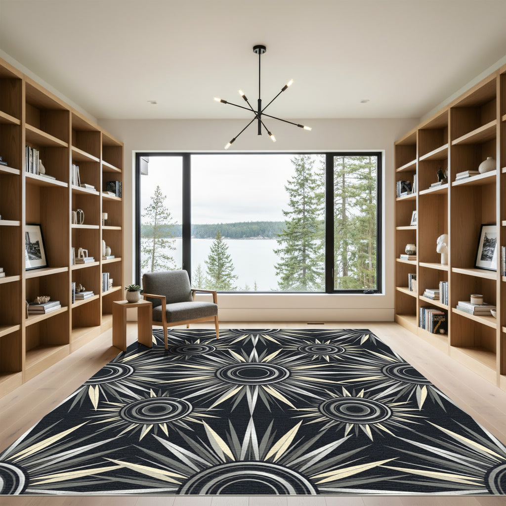 Art Deco Sunburst Silver Gray Rug