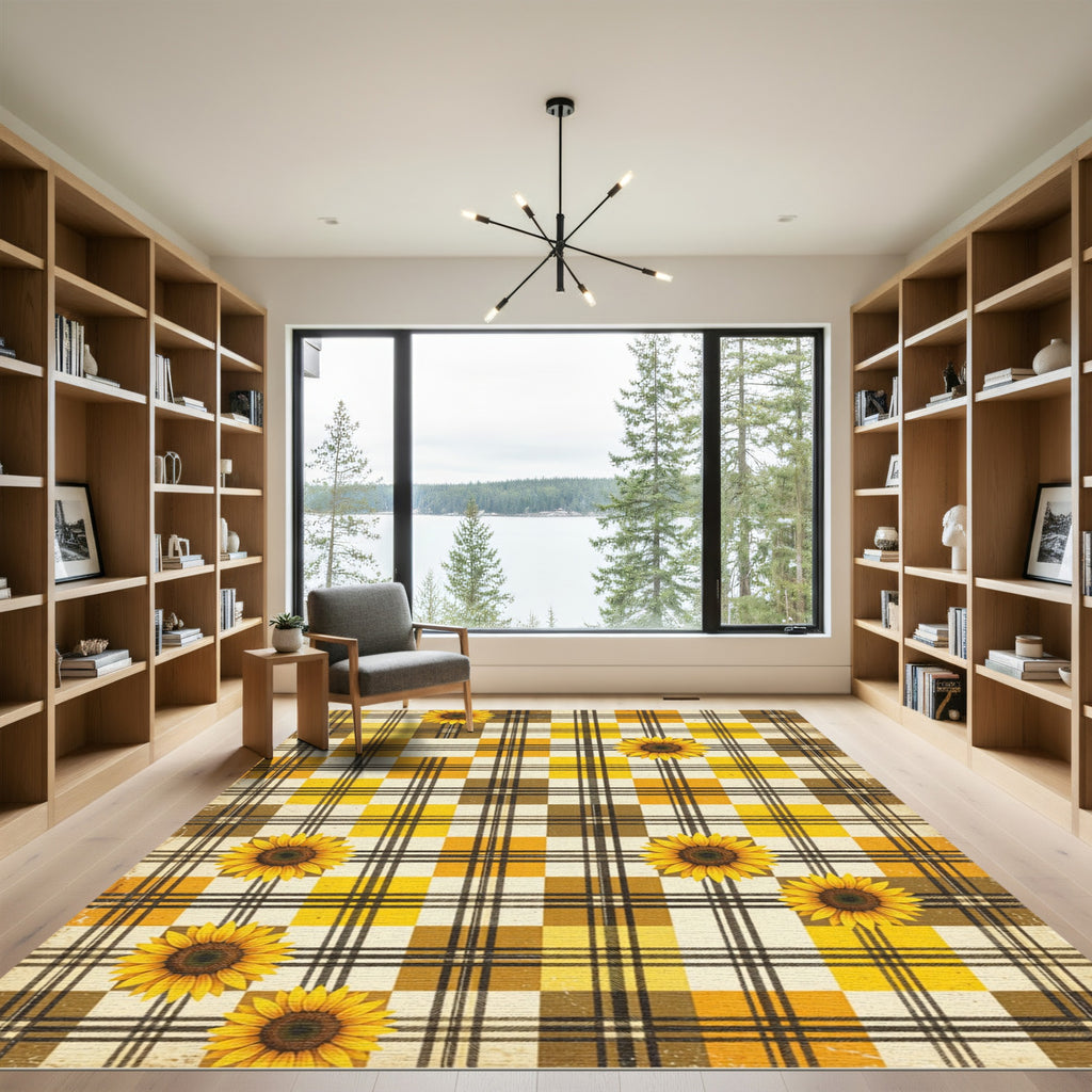 Sunflower Yellow Plaid Farmhouse Check Rug