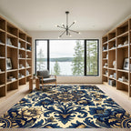 Elegant Blue Gold Floral Damask Rug